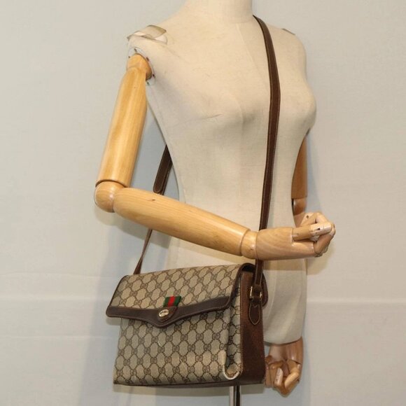 GUCCI GG Supreme Web Sherry Line Shoulder Bag PVC Beige Auth - Picture 1 of 16